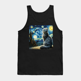 American Wirehair Starry Night Inspired - Artistic Cat Tank Top